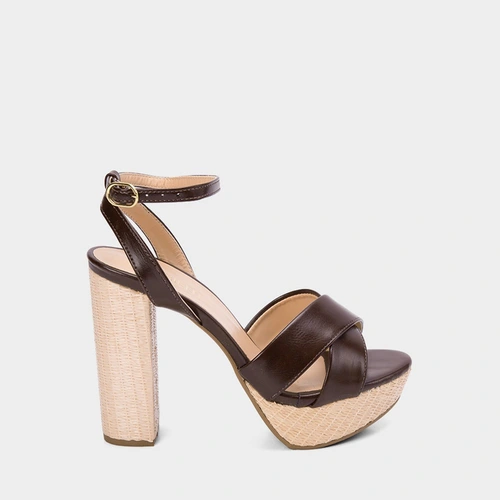 Sandália Gabriela Meia Pata Tiras Cruzadas Ráfia Marrom & Bege