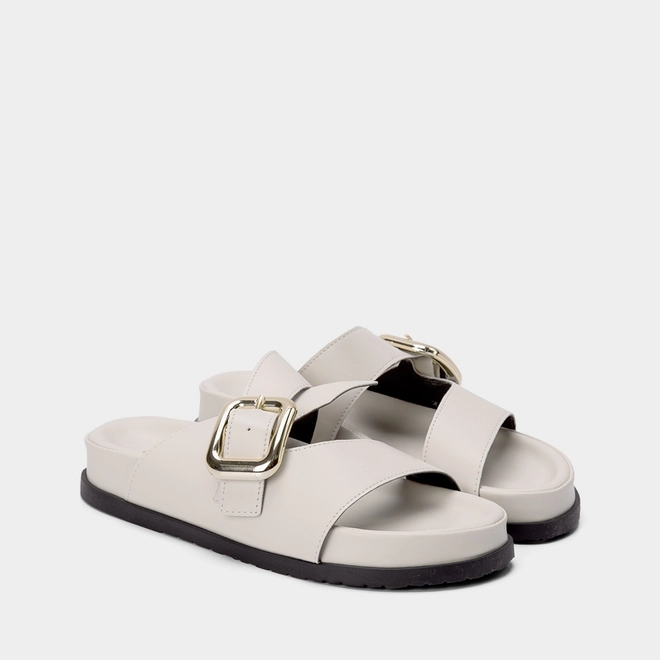 Tamanco Papete Gabriela Detalhe Fivela Off White