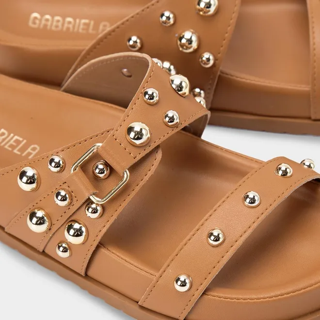 Papete Gabriela Tira Dupla Detalhes Rebite Caramelo