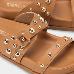 Papete Gabriela Tira Dupla Detalhes Rebite Caramelo