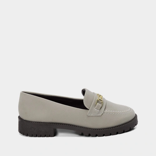 Mocassim Gabriela Tratorado Camurça Cinza