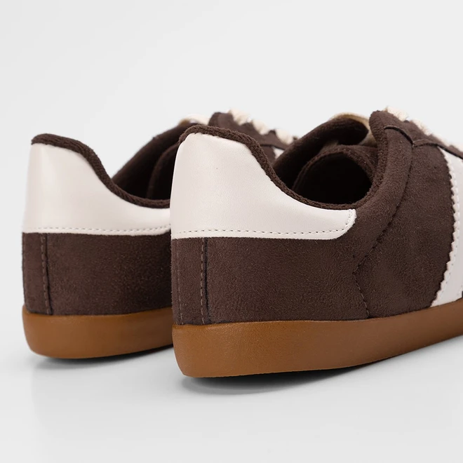 Tênis Casual Feminino Penélope Detalhe Recorte Camurça Marrom
