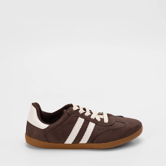 Tênis Casual Feminino Penélope Detalhe Recorte Camurça Marrom