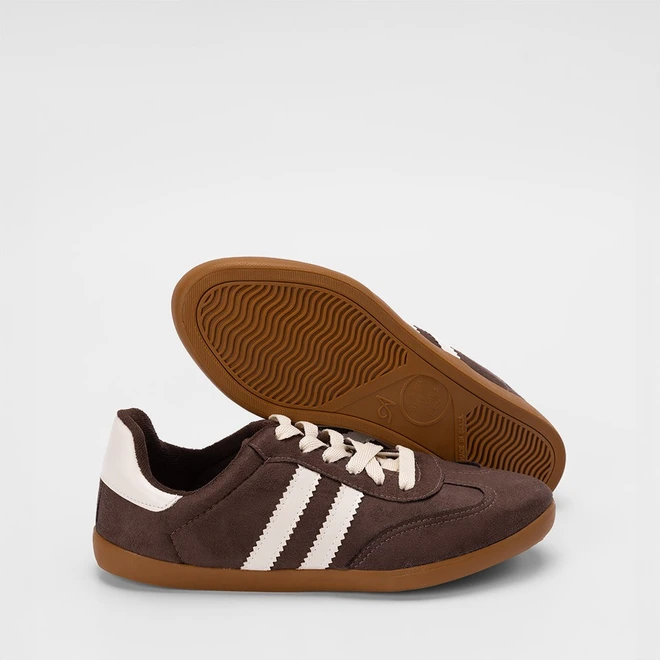 Tênis Casual Feminino Penélope Detalhe Recorte Camurça Marrom
