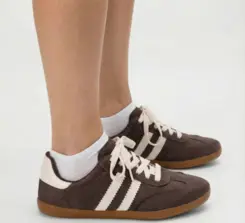 Tênis Casual Feminino Penélope Detalhe Recorte Camurça Marrom
