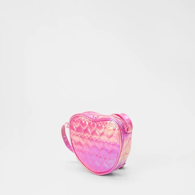 Bolsa Transversal Gabrielinha Pequena Coração Matelassê Holográfica Rosa