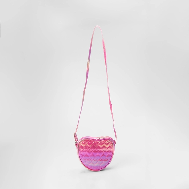 Bolsa Transversal Gabrielinha Pequena Coração Matelassê Holográfica Rosa