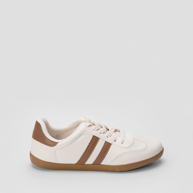 Tênis Casual Feminino Penélope Detalhe Recorte Bege