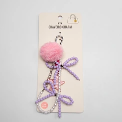 Chaveiro Charm Enfeite Laços & Pompom Multicolor