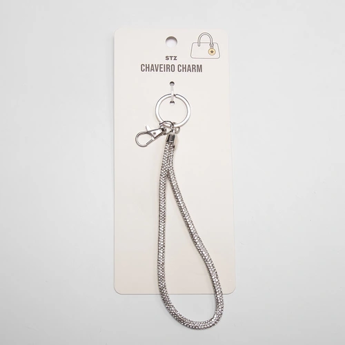 Chaveiro Charm Stz Detalhe Strass Prata