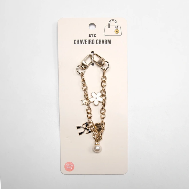 Chaveiro Charm Stz Corrente Com Pigentes Decorados Ouro