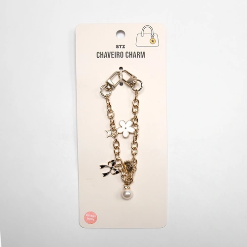 Chaveiro Charm Stz Corrente Com Pigentes Decorados Ouro