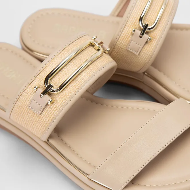 Tamanco Flatform Gabriela Detalhe Fivela Marfim
