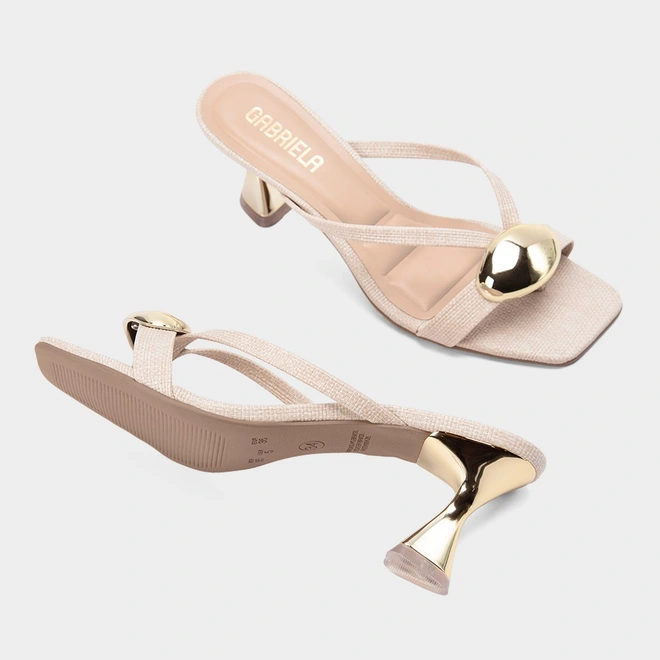 Tamanco Feminino Gabriela Salto Taça Ráfia Enfeite Bold Off White