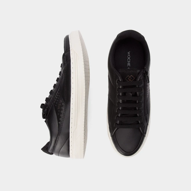 Tênis Casual Masculino Woche Detalhe Zíper Elástico Preto