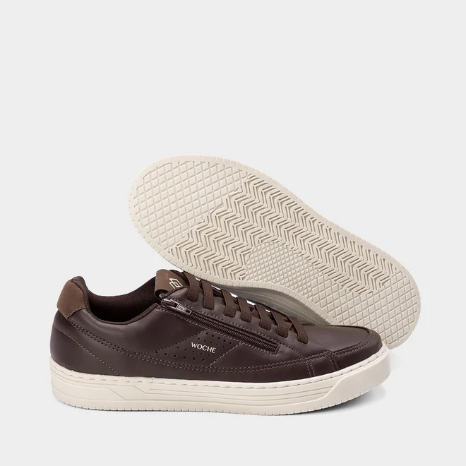 Tênis Casual Masculino Woche Detalhe Zíper Elástico Marrom