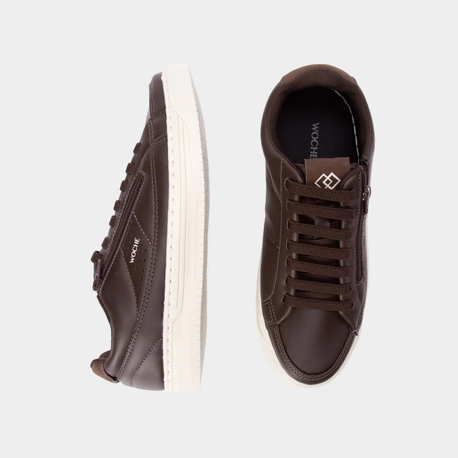 Tênis Casual Masculino Woche Detalhe Zíper Elástico Marrom