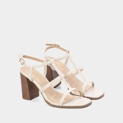 Sandália Gabriela Salto Grosso Tiras Slim Off White
