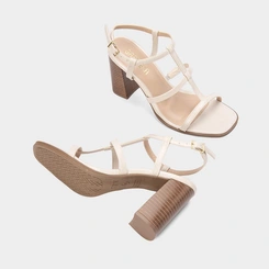 Sandália Gabriela Salto Grosso Tiras Slim Off White
