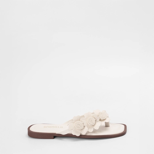 Rasteira Feminina Gabriela Detalhe 3 Flores Off-White