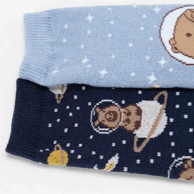 Kit Meia Infantil STZ Cano Médio Capivara Astronauta 2 Pares 22-25 Azul