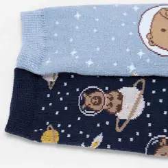 Kit Meia Infantil STZ Cano Médio Capivara Astronauta 2 Pares 26-29 Azul