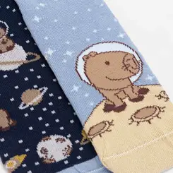 Kit Meia Infantil STZ Cano Médio Capivara Astronauta 2 Pares 26-29 Azul