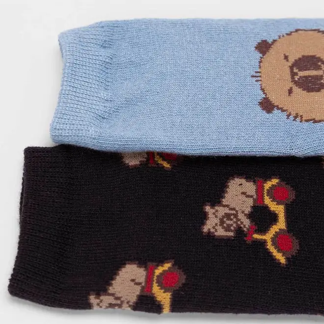 Kit Meia Infantil STZ Cano Médio Capivara 2 Pares 1-3 Anos 22-25 Azul