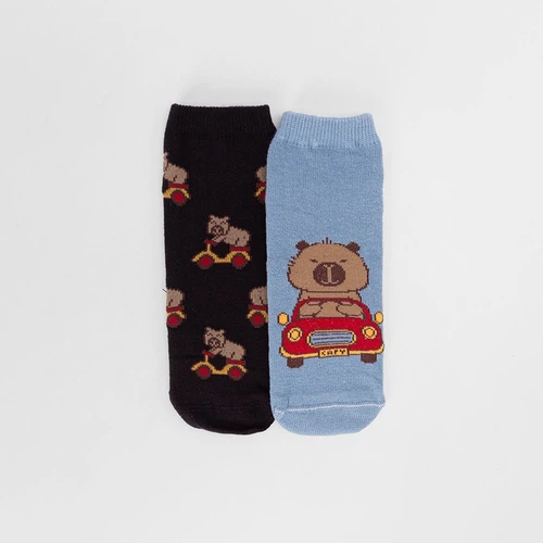 Kit Meia Infantil STZ Cano Médio Capivara 2 Pares 1-3 Anos 22-25 Azul