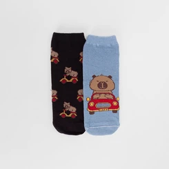 Kit Meia Infantil STZ Cano Médio Capivara 2 Pares 1-3 Anos 22-25 Azul
