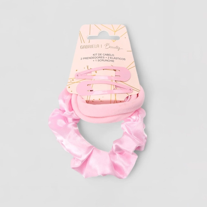Kit 2 Tic Tac & 3 Elásticos Gabriela Beauty Cetim Rosa