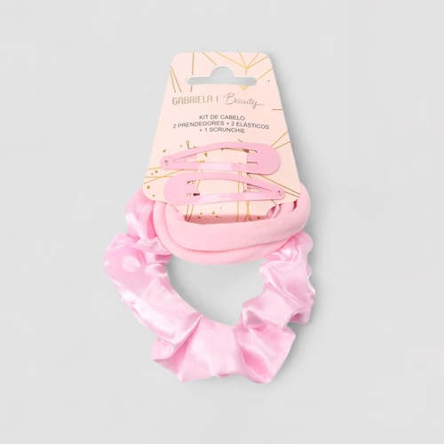 Kit 2 Tic Tac & 3 Elásticos Gabriela Beauty Cetim Rosa