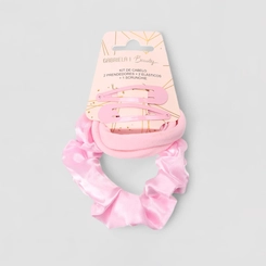 Kit 2 Tic Tac & 3 Elásticos Gabriela Beauty Cetim Rosa