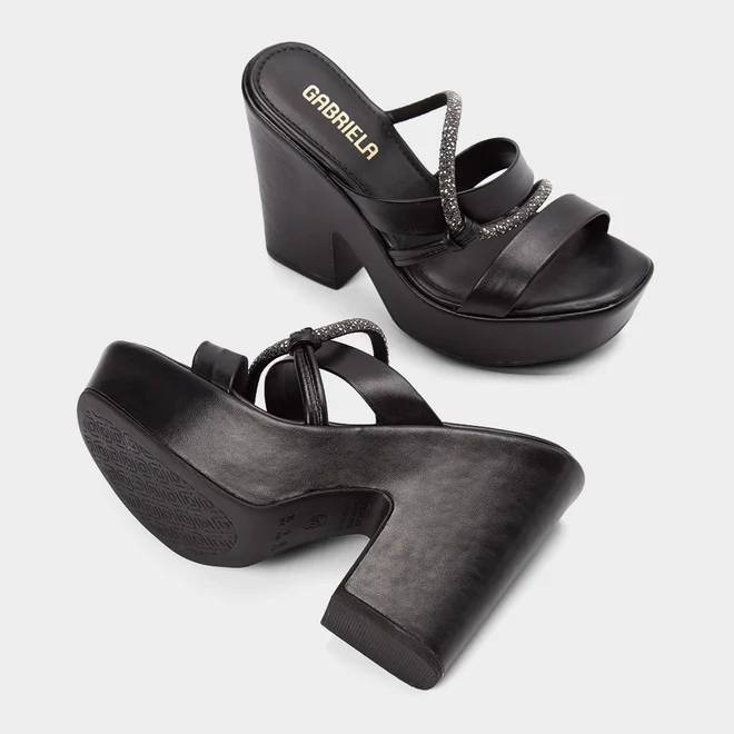 Tamanco Feminino Gabriela Meia Pata Tira Strass Preto