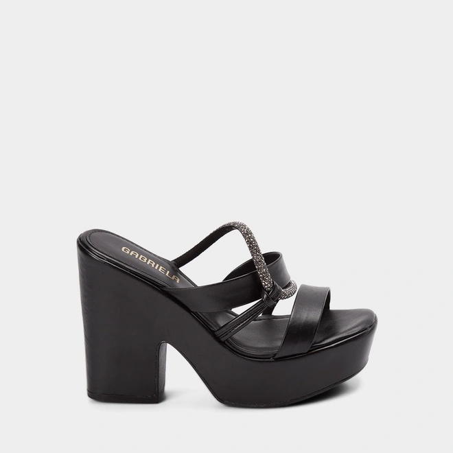 Tamanco Feminino Gabriela Meia Pata Tira Strass Preto