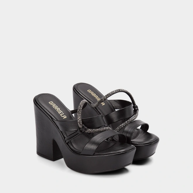 Tamanco Feminino Gabriela Meia Pata Tira Strass Preto