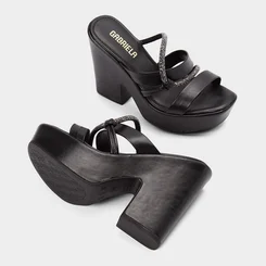 Tamanco Feminino Gabriela Meia Pata Tira Strass Preto