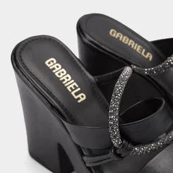 Tamanco Feminino Gabriela Meia Pata Tira Strass Preto