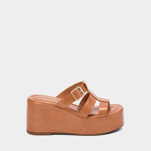 Tamanco Plataforma Alta Gabriela Multitiras Fivela Caramelo