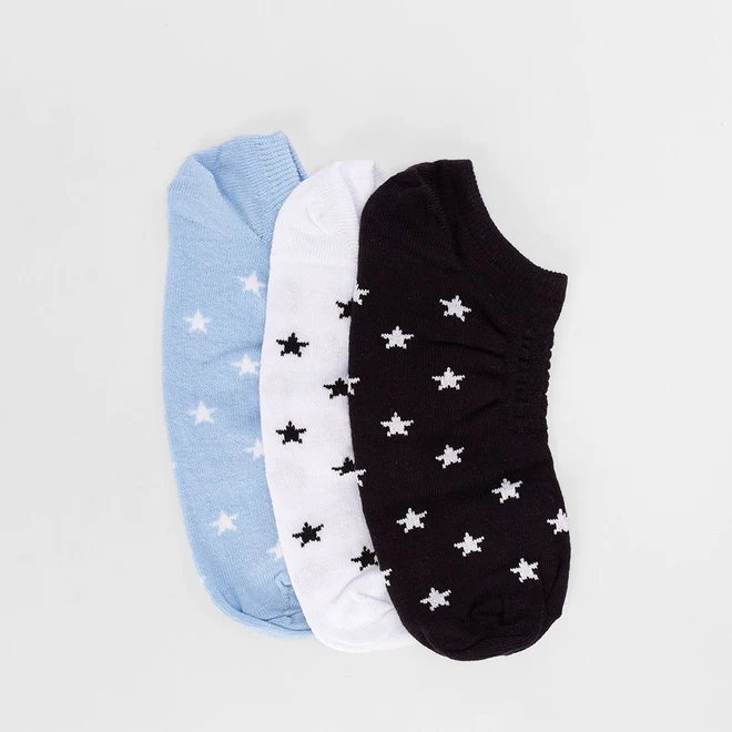 Kit Meia Invisível Feminino STZ Estrelas 3 Pares 34-38 Multicolor