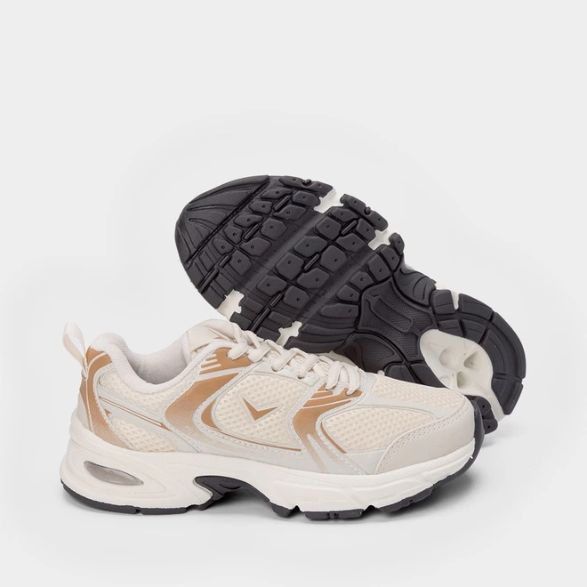 Tênis Esportivo Feminino Vertus Jogging Detalhe Bege & Marrom
