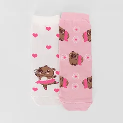 Kit Meia Infantil STZ Cano Médio Capivara Bailarina 2 Pares 26-29 Rosa & Off White