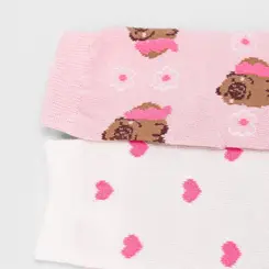Kit Meia Infantil STZ Cano Médio Capivara Bailarina 2 Pares 30-33 Rosa & Off White