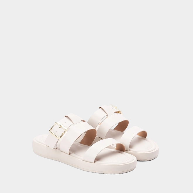 Tamanco Feminino Papete Penélope Tira Dupla Fivela Estilizada Off White