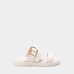 Tamanco Feminino Papete Penélope Tira Dupla Fivela Estilizada Off White