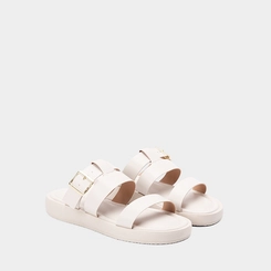 Tamanco Feminino Papete Penélope Tira Dupla Fivela Estilizada Off White