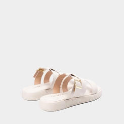 Tamanco Feminino Papete Penélope Tira Dupla Fivela Estilizada Off White