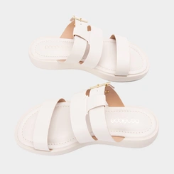 Tamanco Feminino Papete Penélope Tira Dupla Fivela Estilizada Off White
