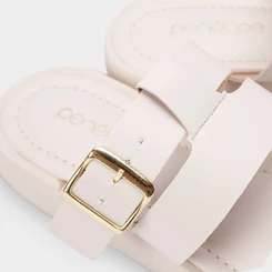Tamanco Feminino Papete Penélope Tira Dupla Fivela Estilizada Off White