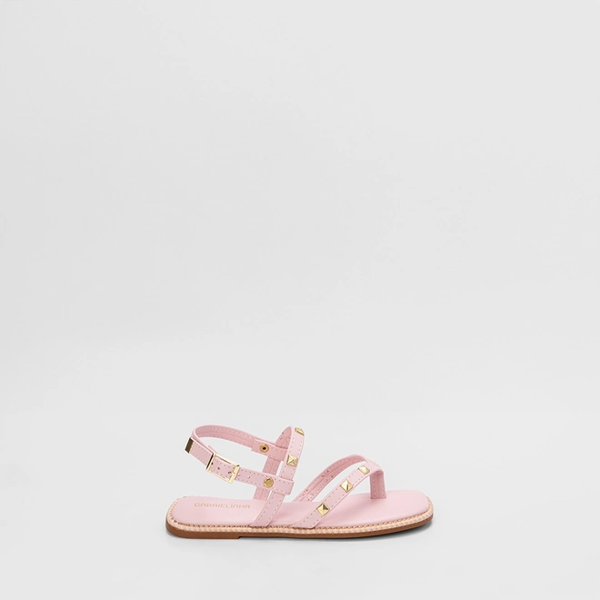 Sandália Rasteira Infantil Gabrielinha Tachas Rosa